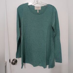 PUELLA ANTHROPOLOGIE LONG SLEEVE GREEN GRAY STRIPED KNIT TUNIC BLOUSE M